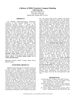 A History of MOS Transistor Compact Modeling Chih-Tang Sah Assisted by Bin B