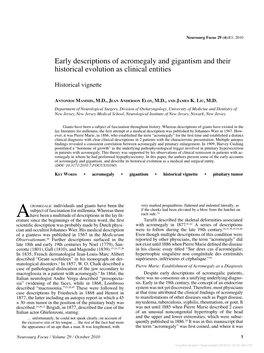 Early Descriptions of Acromegaly and Gigantism and Their Historical Evolution As Clinical Entities