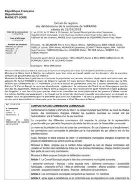 République Française Département MAINE-ET-LOIRE Extrait Du Registre