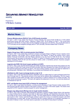 Market News Company News SECURITIES MARKET NEWS