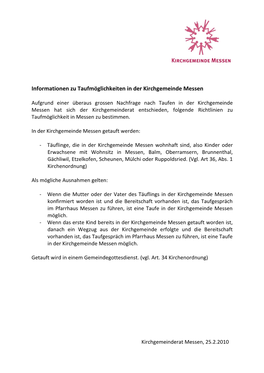 Informationen Zu Taufmöglichkeiten in Der Kirchgemeinde Messen