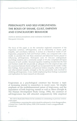 Personality and Self-Forgiveness: the Roles of Shame, Guilt, Empathy and Conciliatory Behavior