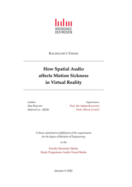 How Spatial Audio Affects Motion Sickness in Virtual Reality