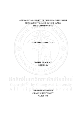 Natural Establishment of Tree Seedling in Forest Restoration Trials at Ban Mae Sa Mai, Chiang Mai Province Khwankhao Sinhaseni M