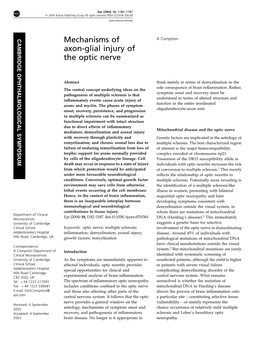 Mechanisms of Axon-Glial Injury of the Optic Nerve