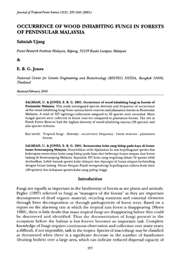 Occurrence of Wood Inhabiting Fungi in Forests of Peninsular Malaysia