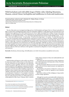 Wild Food Plants and Wild Edible Fungi of Heihe Valley (Qinling Mountains, Shaanxi, Central China): Herbophilia and Indifference to Fruits and Mushrooms