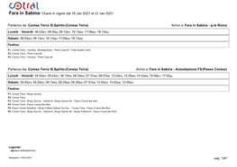 Fara in Sabina-Orario in Vigore Dal 18 Jan 2021 Al 31 Jan 2021 Partenza Da