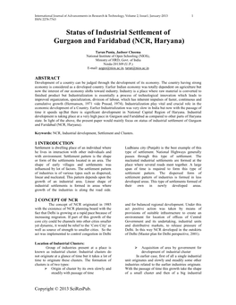 Status of Industrial Settlement of Gurgaon and Faridabad (NCR, Haryana)