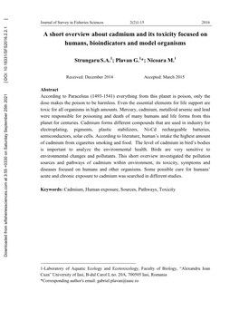 A Short Overview About Cadmium and Its Toxicity Focused on Humans, Bioindicators and Model Organisms
