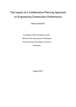 The Impact of a Collaborative Planning Approach on Engineering Construction Performance