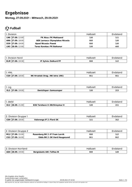 Ergebnisse Montag, 27.09.2021 - Mittwoch, 29.09.2021