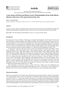 A New Species of Pachyseius Berlese (Acari: Pachylaelapidae) from South Siberia (Russia), with a Key to the Species Known from Asia