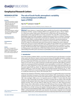 The Role of South Pacific Atmospheric Variability in the Development Of