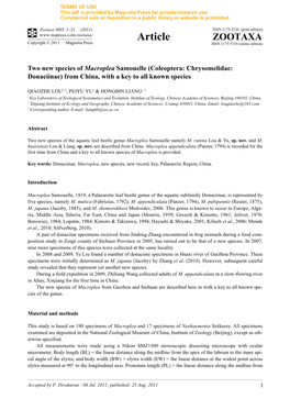 Two New Species of Macroplea Samouelle (Coleoptera: Chrysomelidae: Donaciinae) from China, with a Key to All Known Species