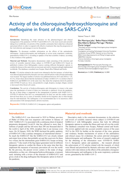 Activity of the Chloroquine/Hydroxychloroquine and Mefloquine in Front of the SARS-Cov-2