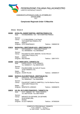 Federazione Italiana Pallacanestro Comitato Provinciale Taranto