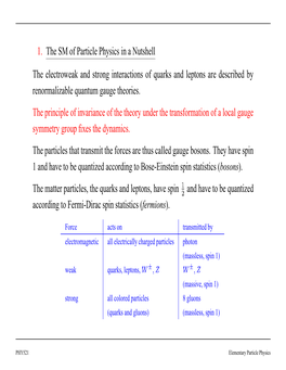 1. the SM of Particle Physics in a Nutshell the Electroweak And