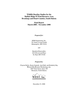 Wildlife Baseline Studies, Final Report