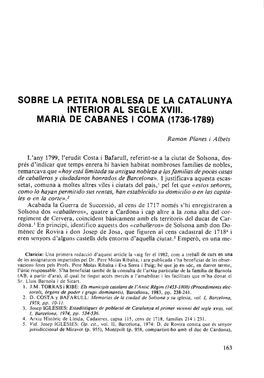 Sobre La Petita Noblesa De La Catalunya Interior Al Segle Xviii