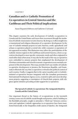 Canadian and Us Catholic Promotion of Co-Operatives in Central America and the Caribbean and Their Political Implications