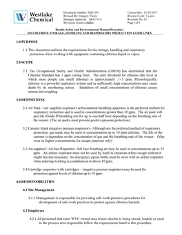 201 Chlorine Storage, Handling, & Respiratory