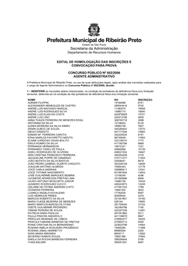 Prefeitura Municipal De Ribeirão Preto Estado De São Paulo Secretaria Da Administração Departamento De Recursos Humanos