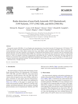 Radar Detection of Near-Earth Asteroids 1915 Quetzalcoatl, 3199 Nefertiti, 3757 (1982 XB), and 4034 (1986 PA)
