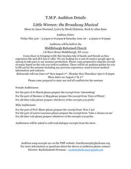 T.M.P. Audition Details Little Women: the Broadway Musical