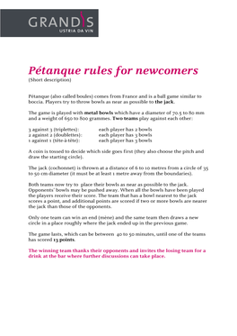 Pétanque Rules for Newcomers (Short Description)