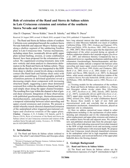 Role of Extrusion of the Rand and Sierra De Salinas Schists in Late Cretaceous Extension and Rotation of the Southern Sierra Nevada and Vicinity