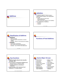 Additives Twelve Major Groups