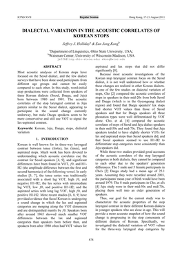 Dialectal Variation in the Acoustic Correlates of Korean Stops