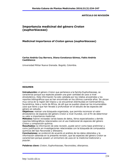 Importancia Medicinal Del Género Croton (Euphorbiaceae)