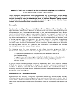 Revival of Bird Sanctuary and Setting up of Mini Dairy in Koonthankulam (A Brief Case from Village Immersion Programme of BIM)
