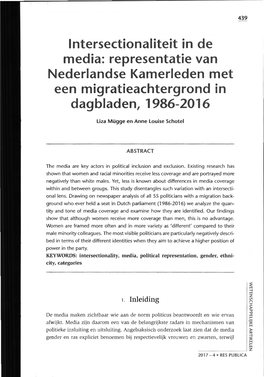 Representatie Van Nederlandse Kamerleden Met Een Migratieachtergrond in Dagbladen, 1986-2016