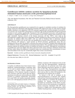 Gemifloxacin Inhibits Cytokine Secretion by Lipopolysaccharide