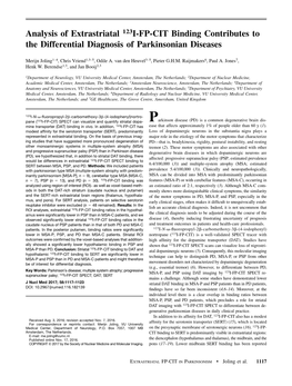 Analysis of Extrastriatal 123I-FP-CIT Binding Contributes to the Differential Diagnosis of Parkinsonian Diseases