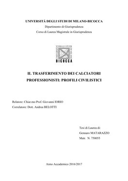 Il Trasferimento Dei Calciatori Professionisti: Profili Civilistici