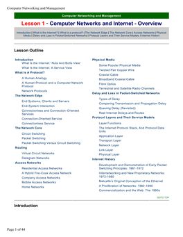 Lesson 1 - Computer Networks and Internet - Overview