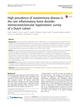 High Prevalence of Autoimmune Disease in the Rare Inflammatory Bone Disorder Sternocostoclavicular Hyperostosis: Survey of a Dutch Cohort Pieter A