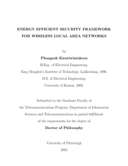 Energy Efficient Security Framework for Wireless Local Area Networks