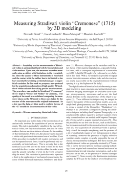 Measuring Stradivari Violin “Cremonese” (1715)