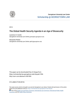 The Global Health Security Agenda in an Age of Biosecurity