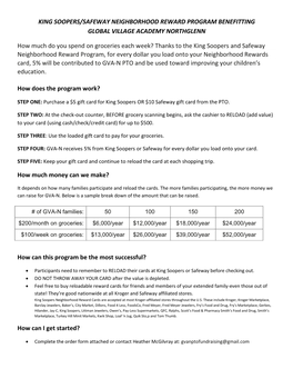 King Soopers/Safeway Neighborhood Reward Program Benefitting Global Village Academy Northglenn