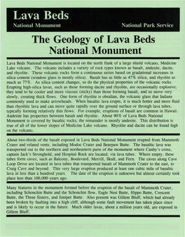 Lava Beds National Monument National Park Service the Geology of Lava Beds National Monument