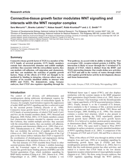 Connective-Tissue Growth Factor Modulates WNT Signalling And