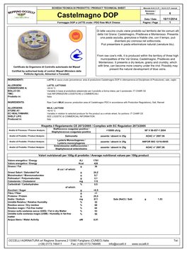 Castelmagno DOP Revision 6 Data / Date 10/11/2014 Formaggio DOP a LATTE Crudo / PDO Raw MILK Cheese Pagina / Page 1