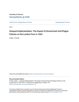 The Impact of Government Anti-Plague Policies on the London Poor in 1665