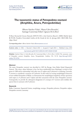 Amphibia, Anura, Petropedetidae) 59 Doi: 10.3897/Zookeys.765.24764 RESEARCH ARTICLE Launched to Accelerate Biodiversity Research